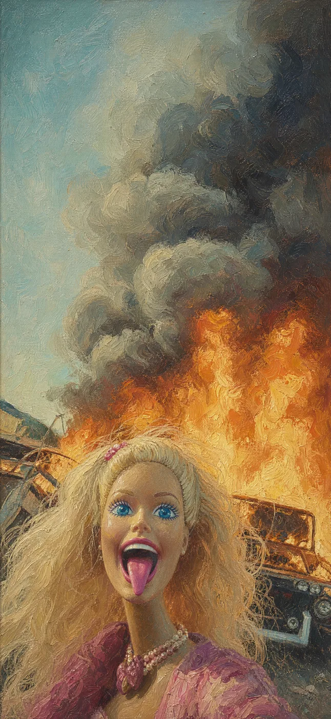 Doll on Fire, iPhone wallpaper: the same composed figure framed vertically against the fire.