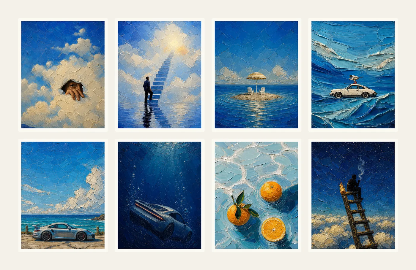 All artworks in Out of the Blue, Vol. I arranged together